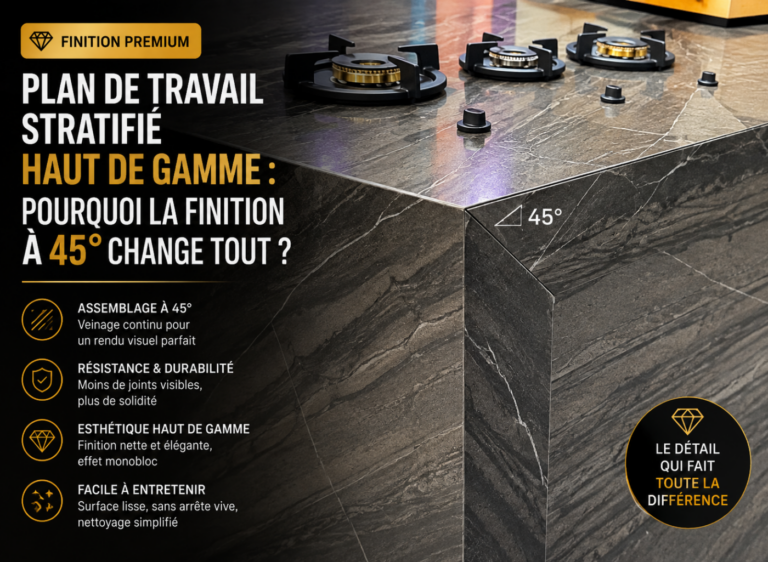 Finition premium : l’angle parfait à 45° plans de travail de cuisine en stratifie